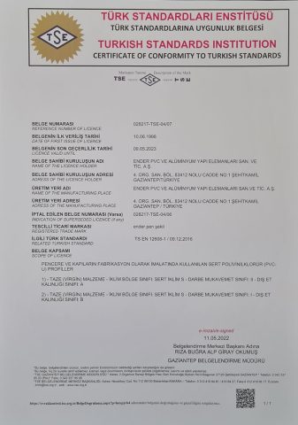 TSE Türk Standartlarına Uygunluk Belgesi, TS EN 12608-1 PVC profil görseli